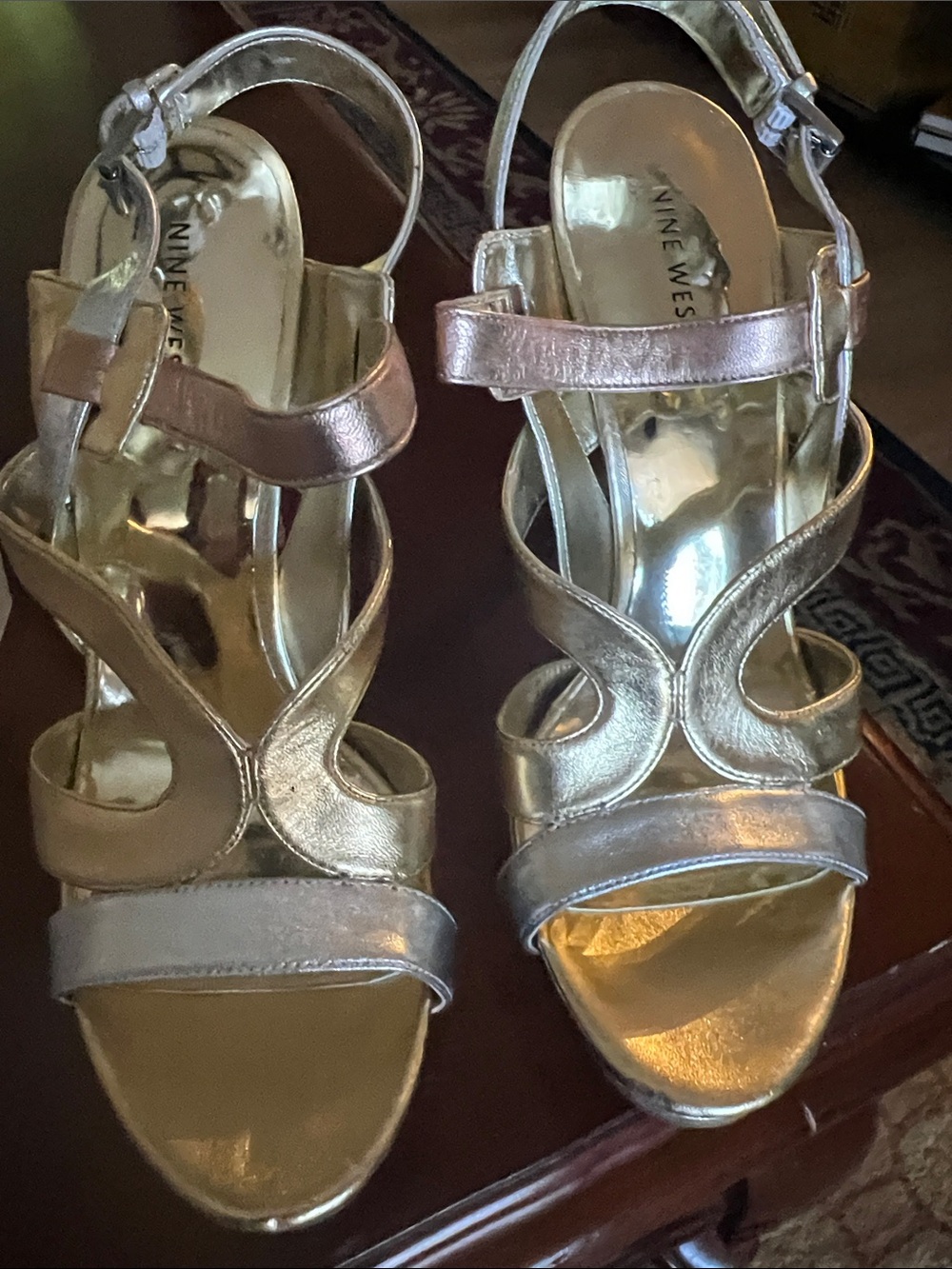Nine West Metallic Gold Multi-Color Strap Heeled Sandals